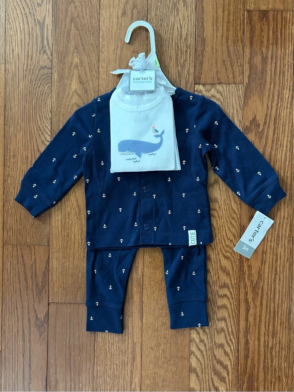 Carter's Navy Long Sleeve Nautical Baby 3 Piece Set with Whale Bodysuit 3M NWT